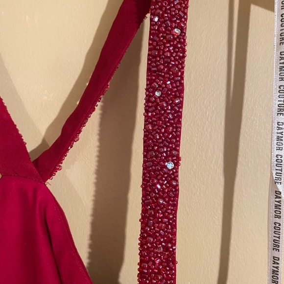 SILK Red Ruffled Tier Top with Red &Clear Crystals - Picture 2 of 7